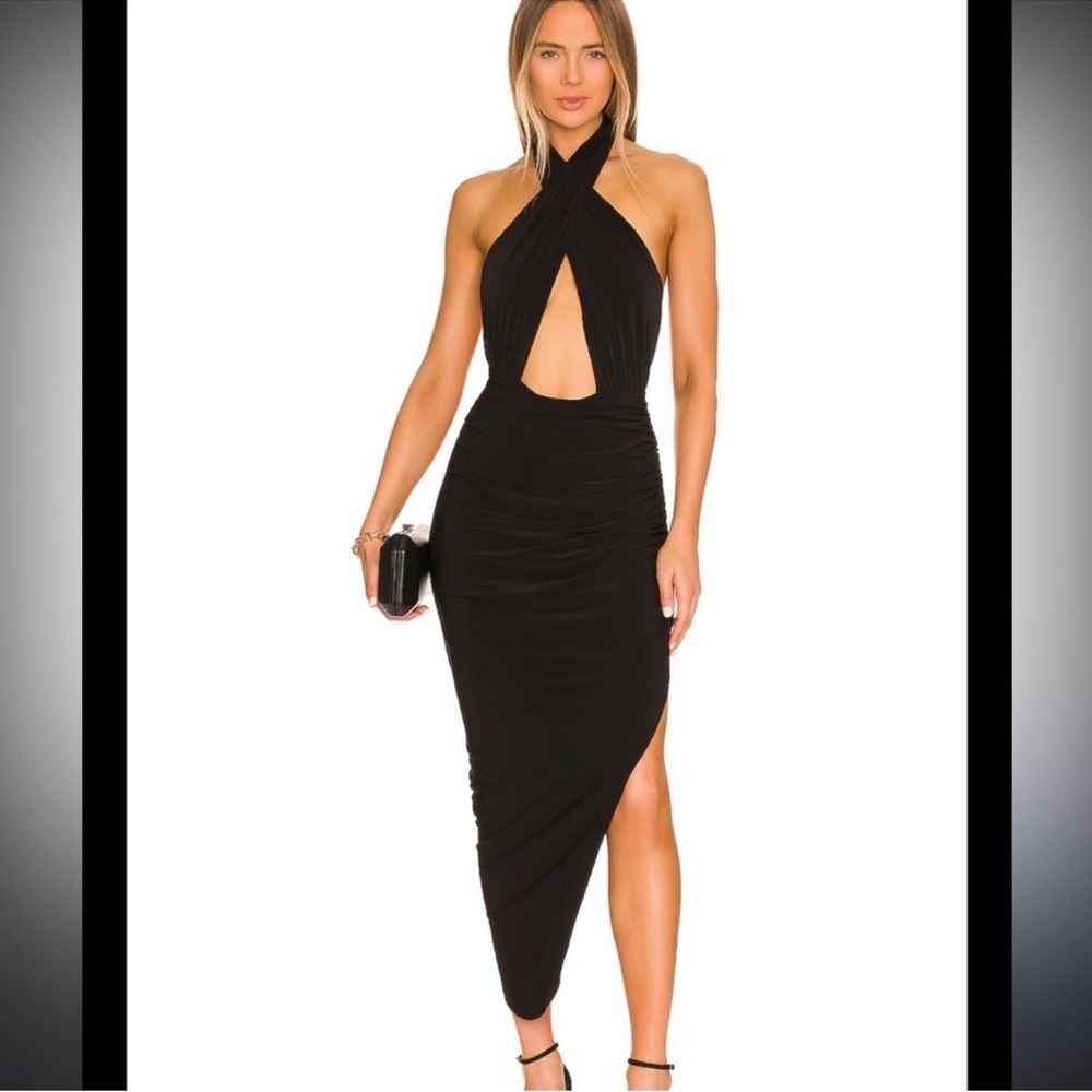 Norma Kamali Cross Halter Side Draped Gown